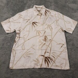Tommy Bahama Hawaiian Shirt Linen Mens L Breathable Floral Tropical Short Sleeve
